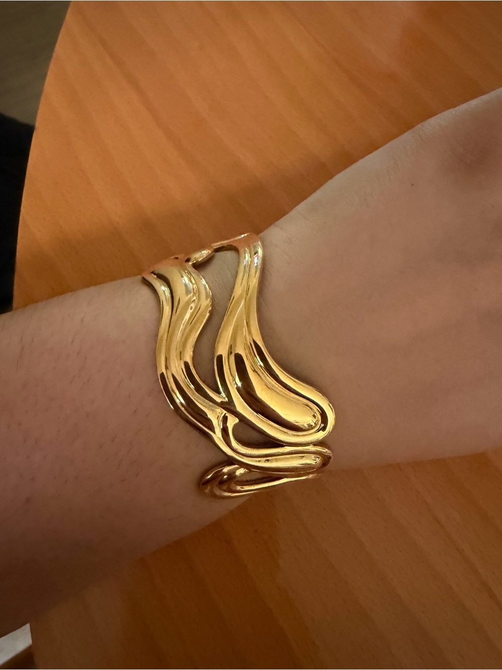 Gold Sculptural Wave Cuff Bracelet - Women Jewelry